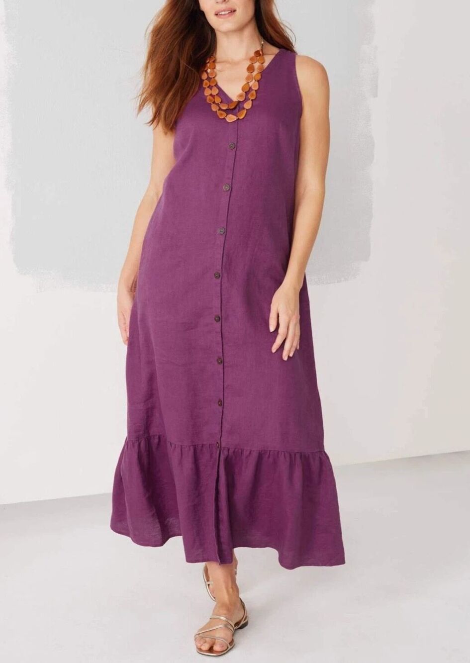 J Jill Love Linen Dress Womens Medium Purple Sleeveless Pockets Prairie Festival